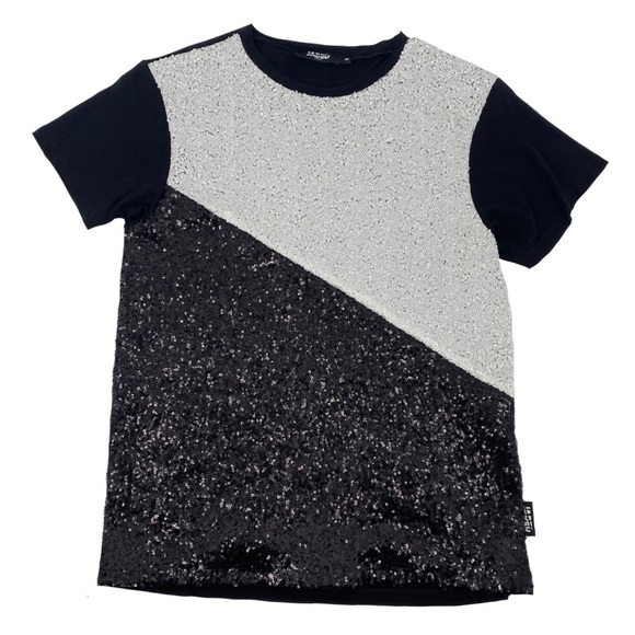 Jaded London Tops - Jaded London Black & White Sequin Oversized T Shirt Punk Indie Sleeze